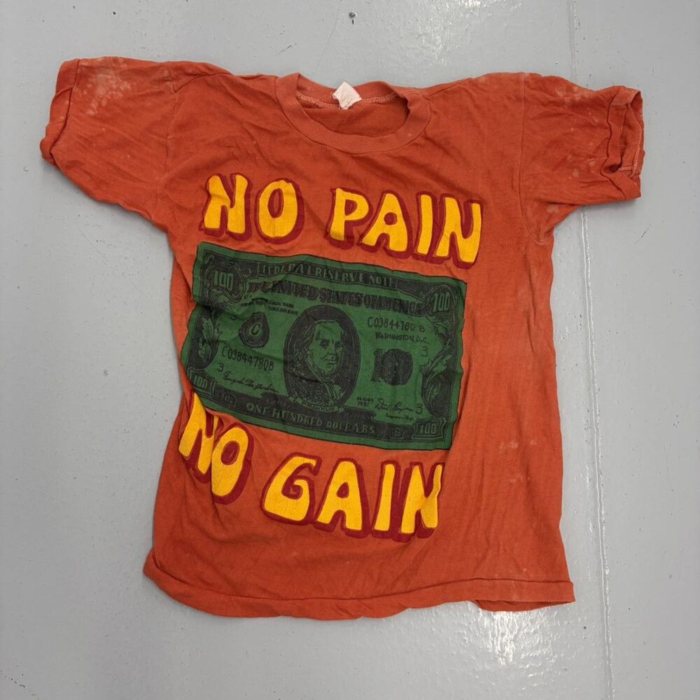 Vintage 70s No Pain No Gain Red Graphic T-Shirt